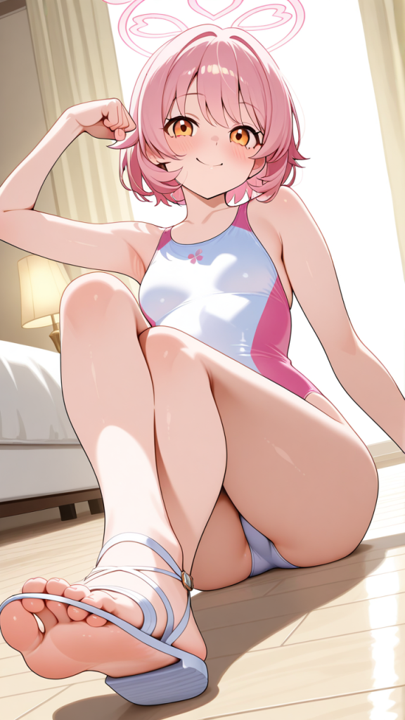 桜色サイドテール長身貧乳 足コキ_アニメエロ画像 AI エロ画像