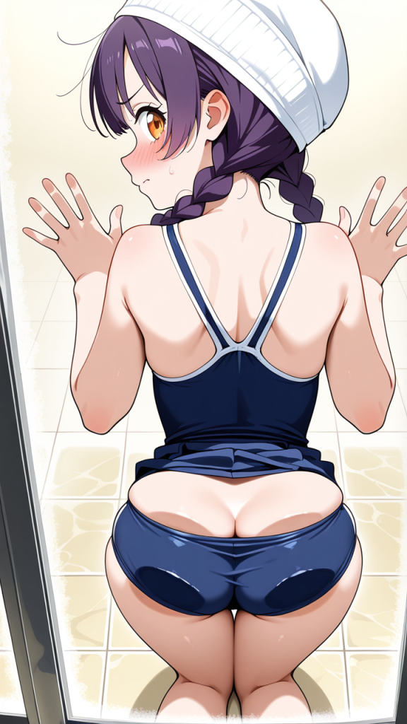 紫髪ツインおさげむっちり ガラスお尻押し付け_アニメエロ画像 AI エロ画像