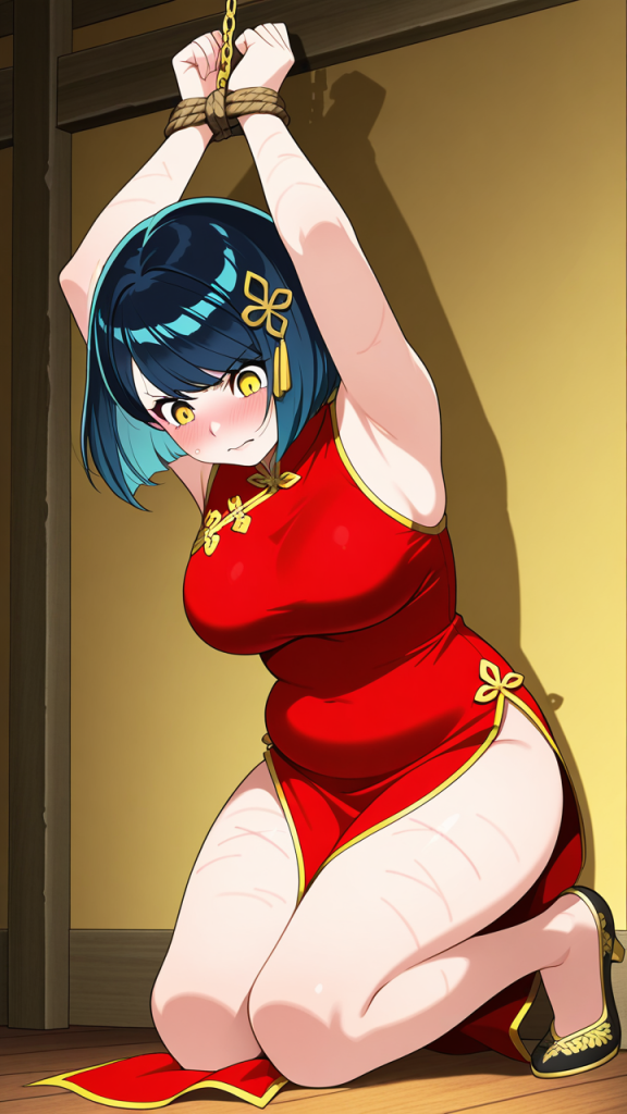 水色ボブ巨乳むっちり 縛り・拘束_アニメエロ画像 AI エロ画像