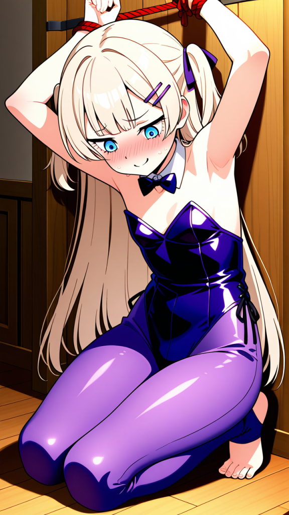 プラチナ髪ロング貧乳長身 手縛り・拘束_アニメエロ画像 AI エロ画像