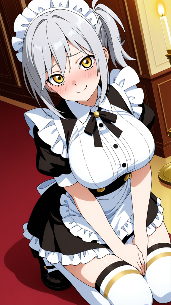 グレーハーフアップグラマラス メイド服_アニメエロ画像 AI エロ画像