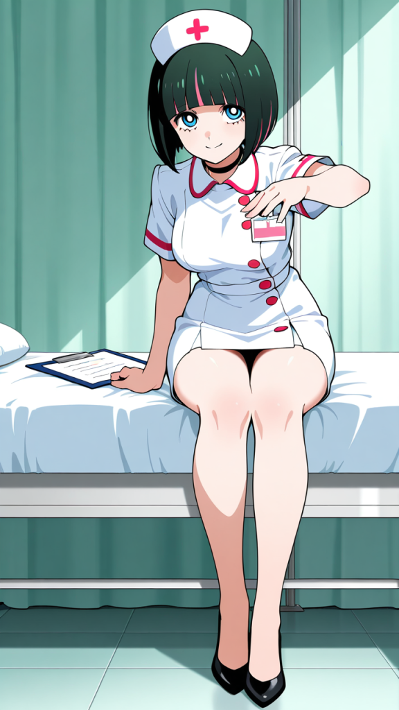 深緑ボブスレンダー ナース服_アニメエロ画像 AI エロ画像