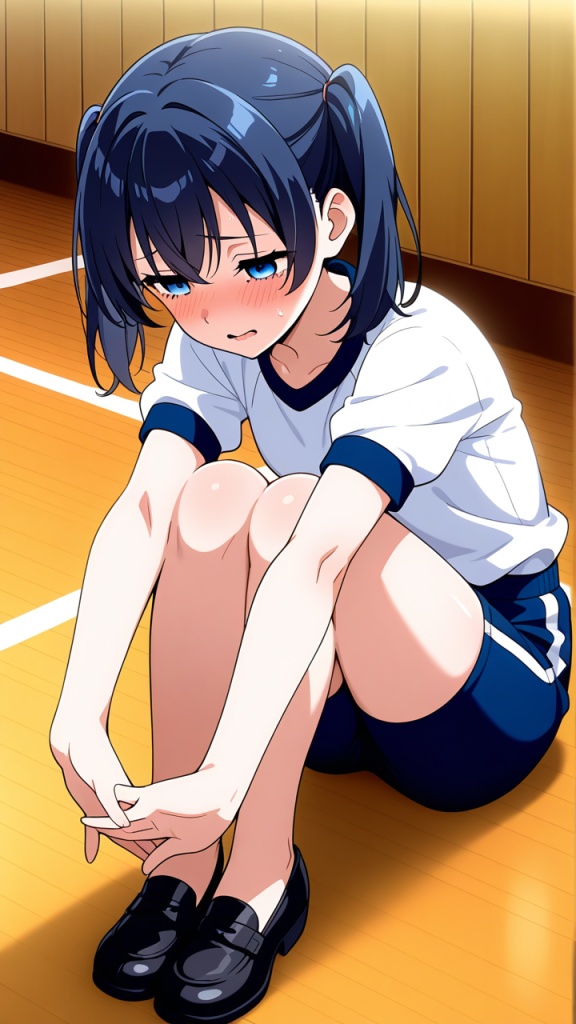 グレー髪ツインテール細身 体操服・ブルマ_アニメエロ画像 AI エロ画像