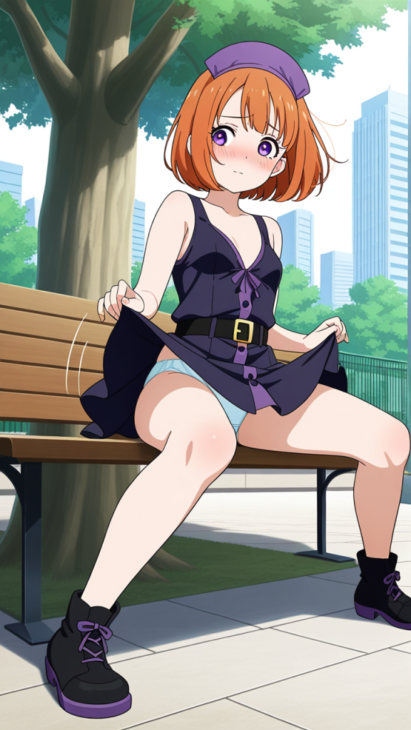 オレンジボブ小柄むっちり 野外露出_アニメエロ画像 AI エロ画像