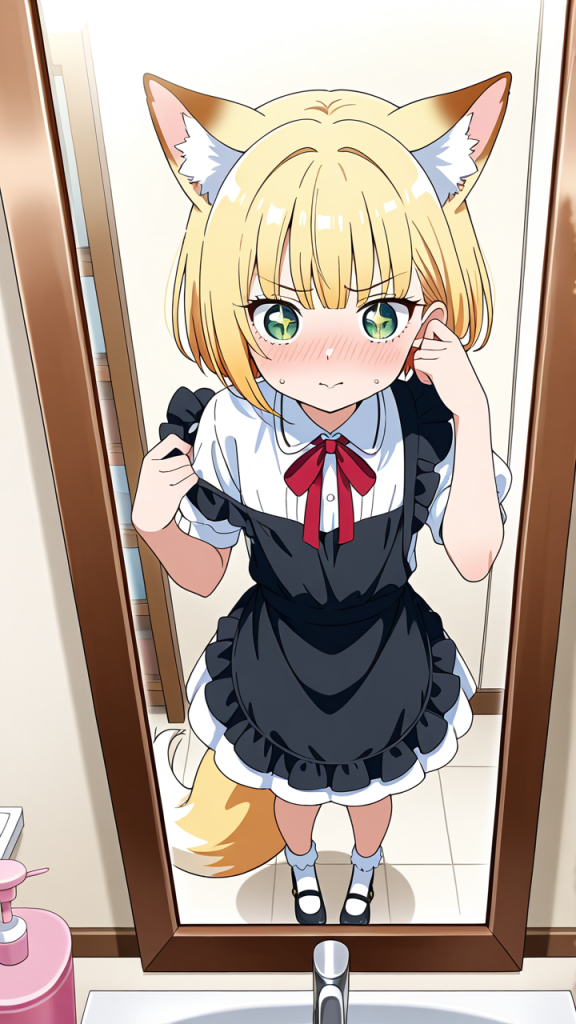 金髪刈り上げショート小柄 鏡越し_アニメエロ画像 AI エロ画像