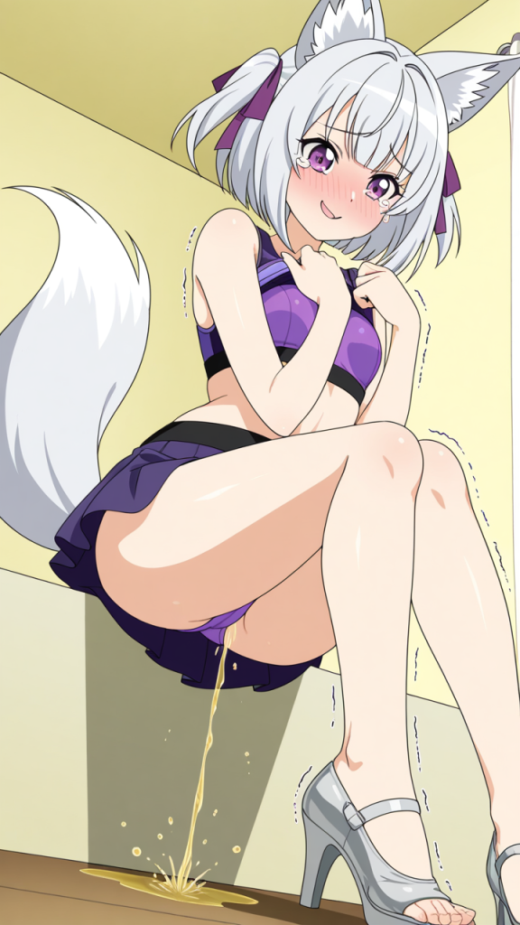 銀髪外ハネボブ巨乳むっちり おしっこ・放尿_アニメエロ画像 AI エロ画像