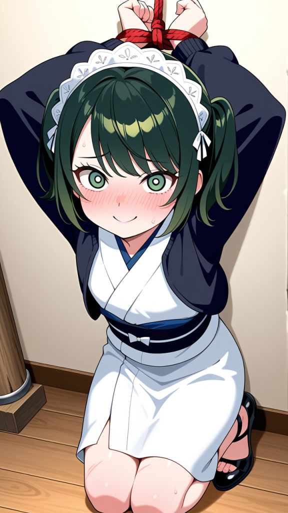 緑髪くせ毛ショートロリ 縛り・拘束_アニメエロ画像 AI エロ画像