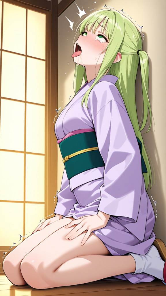 ライム色ロング巨乳 アヘ顔・イキ顔_アニメエロ画像 AI エロ画像
