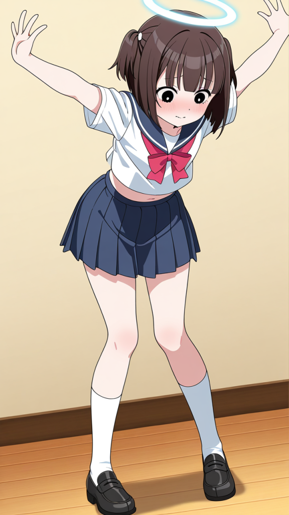 茶髪ボブむっちり制服 貧乳・微乳_アニメエロ画像 AI エロ画像