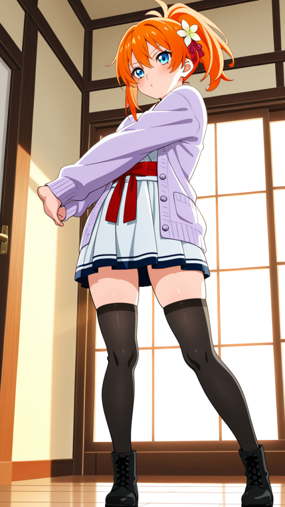 オレンジポニーテール巨乳スレン ニーソ・絶対領域_アニメエロ画像 AI エロ画像