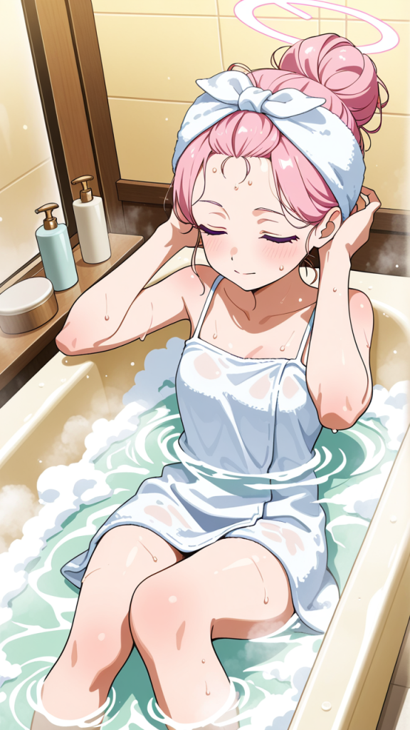 桜色アップスレンダー お風呂・入浴_アニメエロ画像 AI エロ画像
