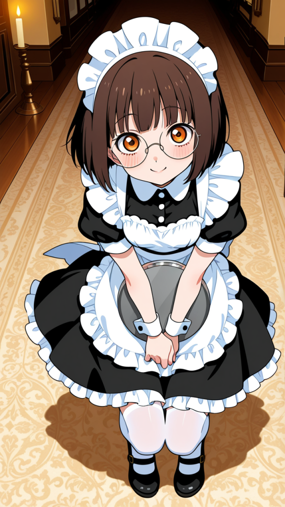 茶髪ボブ小柄貧乳 メイド服_アニメエロ画像 AI エロ画像