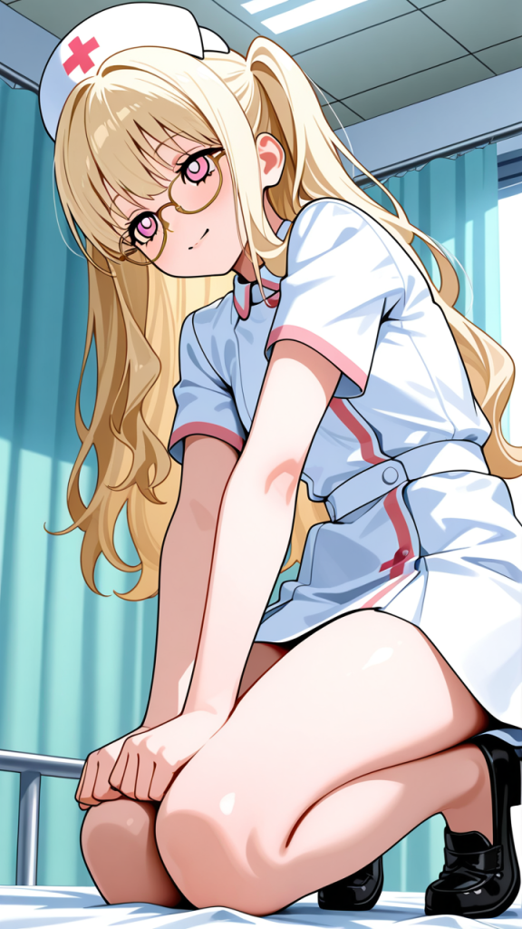 白髪ウェーブロング小柄むっちり ナース服_アニメエロ画像 AI エロ画像