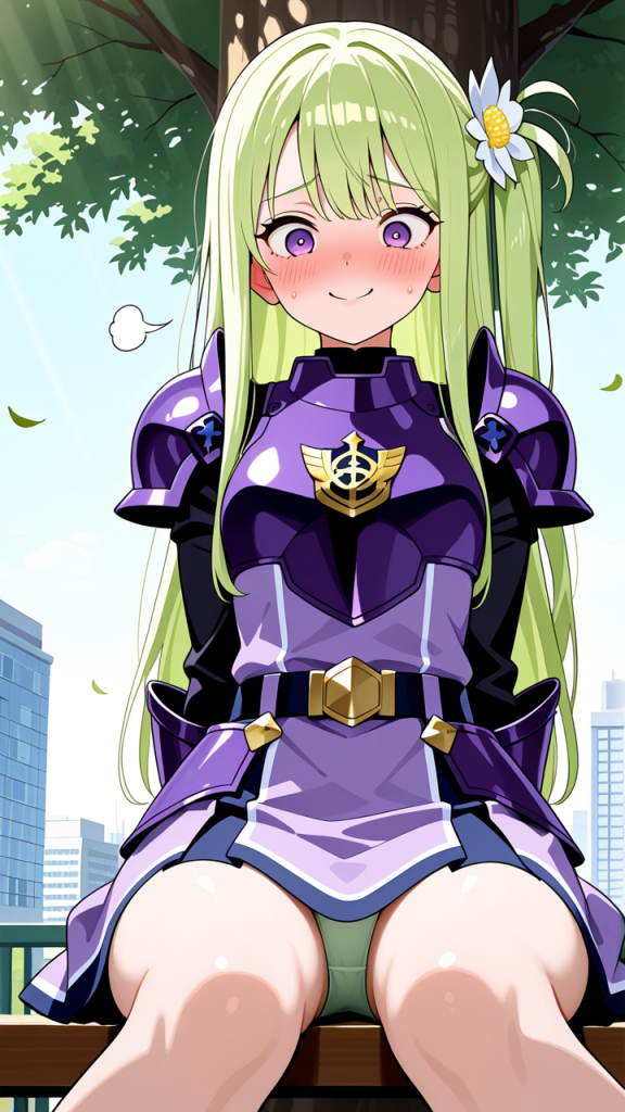 ライム色ロング貧乳小柄 野外露出_アニメエロ画像 AI エロ画像