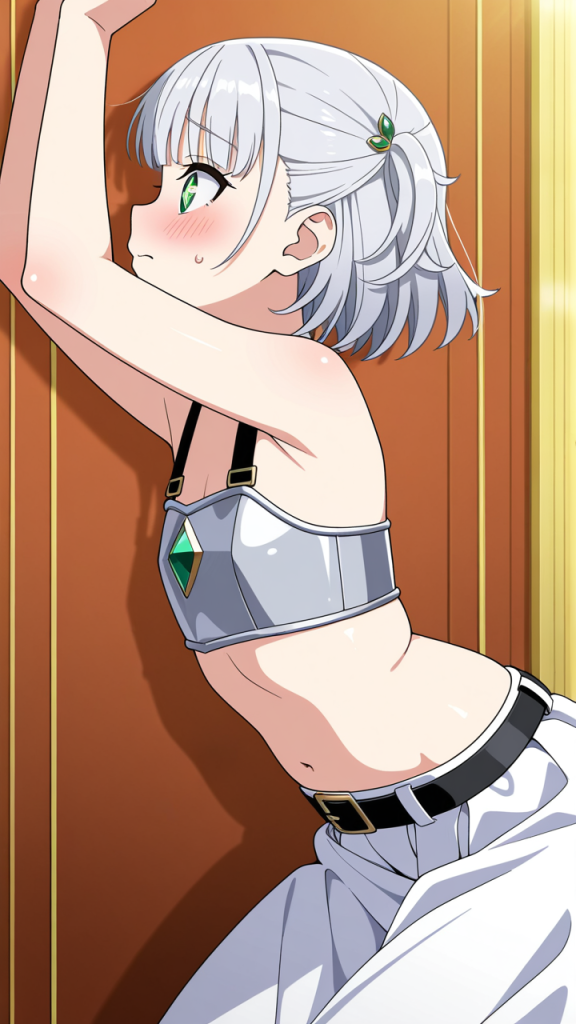 銀髪くせ毛ショート巨乳 貧乳・微乳_アニメエロ画像 AI エロ画像