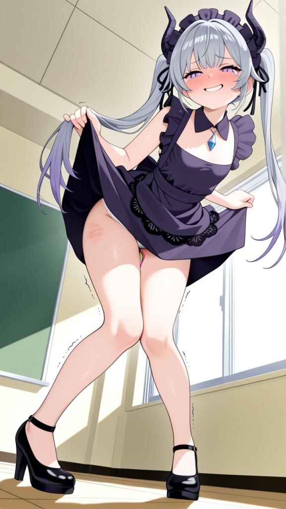 グレー髪ロールツインテール貧乳 バイブ責め_アニメエロ画像 AI エロ画像