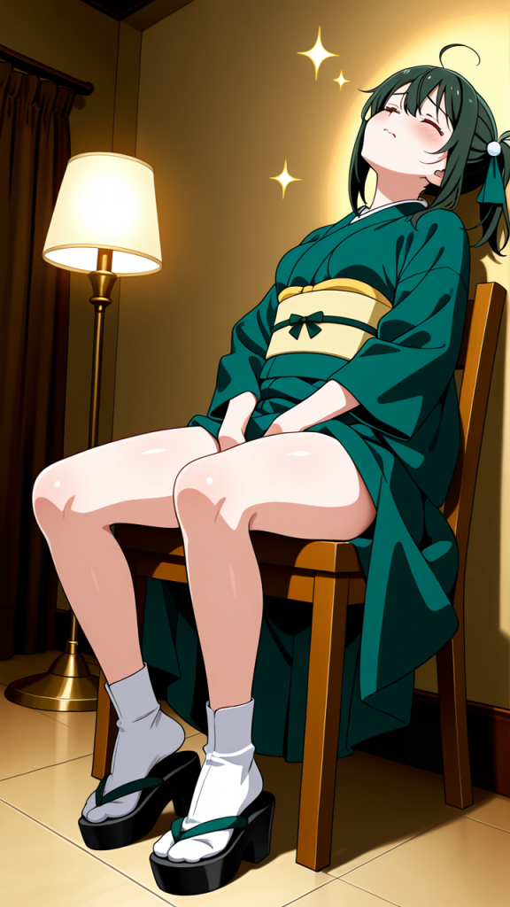 緑髪ポニーテール巨乳 オナニー・自慰_アニメエロ画像 AI エロ画像