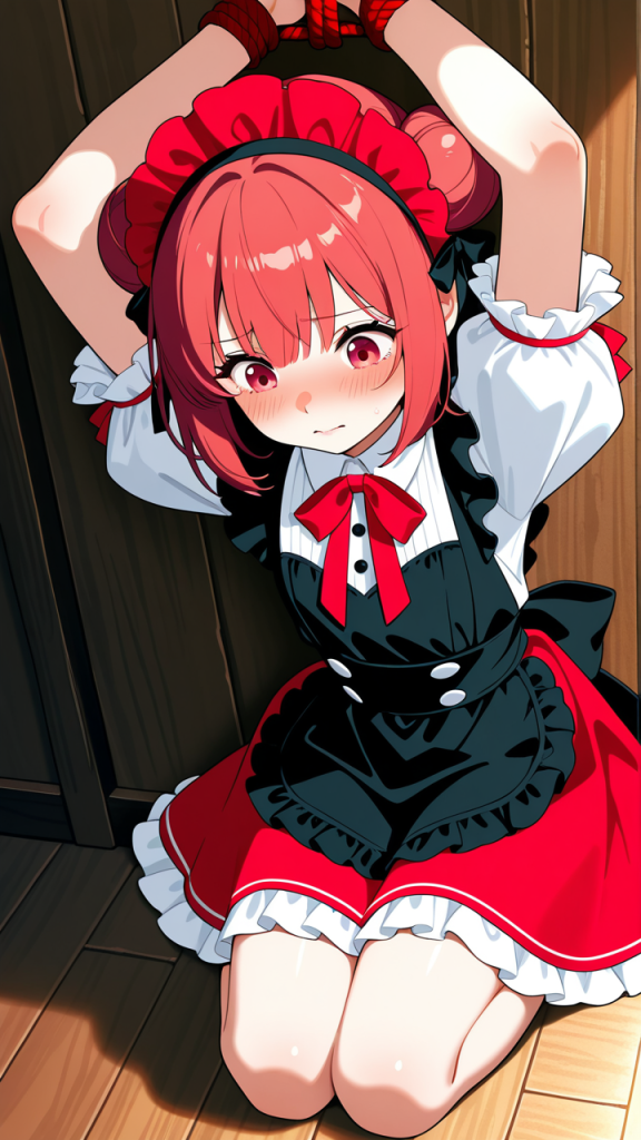 赤髪お団子むっちり小柄 手縛り・拘束_アニメエロ画像 AI エロ画像