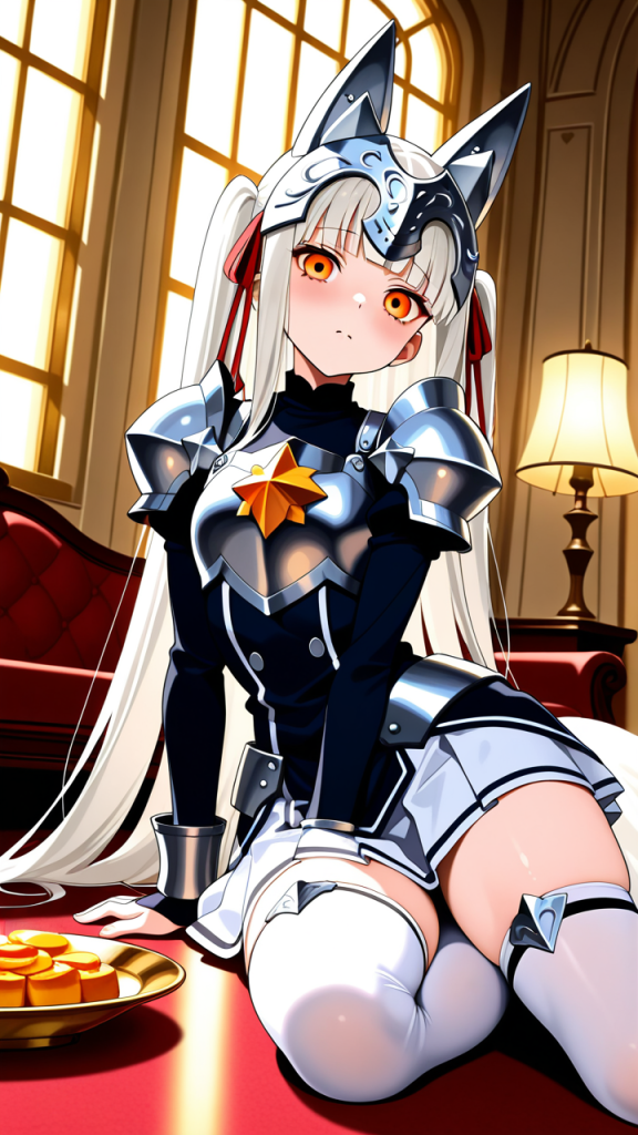 白髪ロング小柄むっちり ニーソ・絶対領域_アニメエロ画像 AI エロ画像