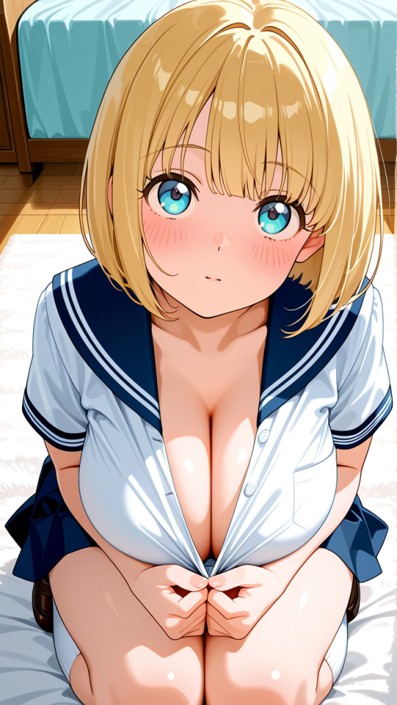 金髪ボブ巨乳むっちり パイズリ_アニメエロ画像 AI エロ画像