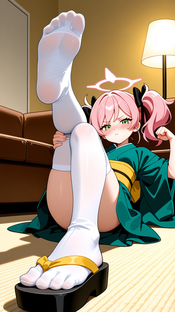 ピンク髪ロールツインテール貧乳 足コキ_アニメエロ画像 AI エロ画像
