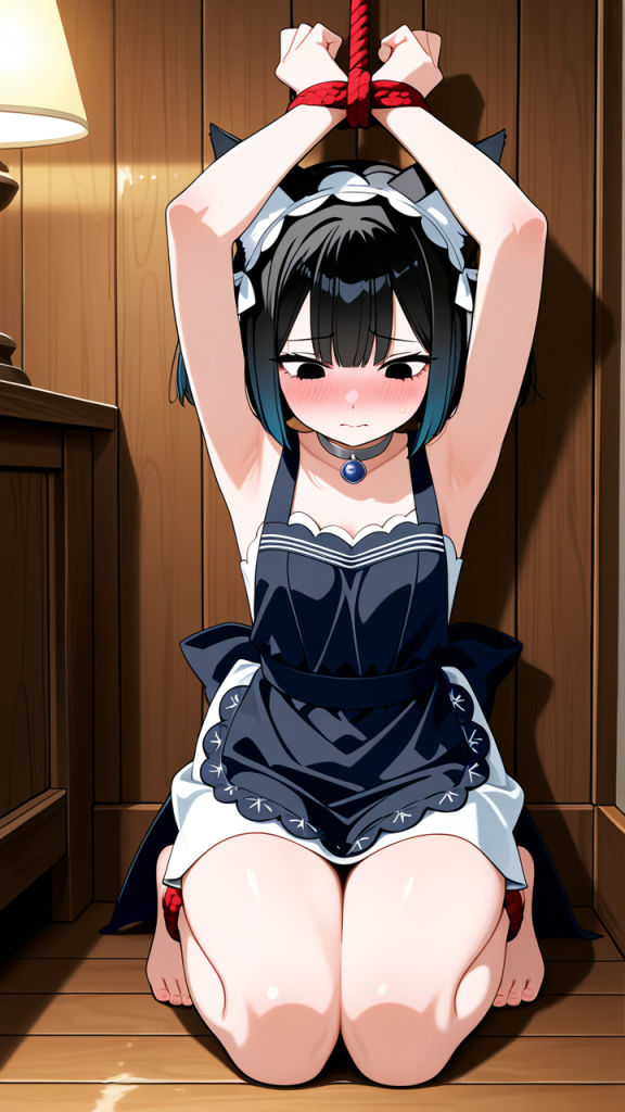 黒青グラデーションボブむっちり 手縛り・拘束_アニメエロ画像 AI エロ画像