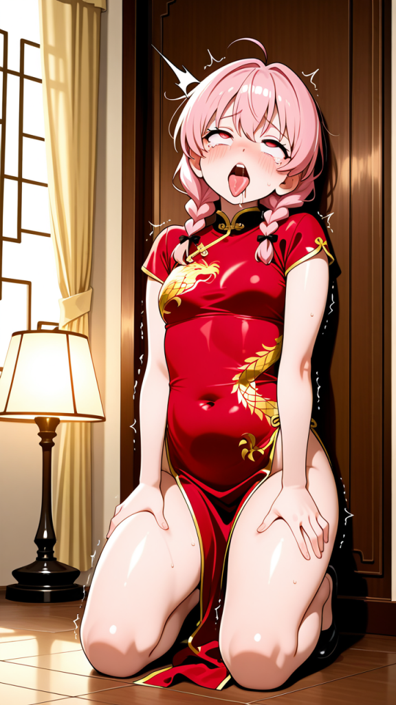 ピンク髪ツインおさげむっちり アヘ顔・イキ顔_アニメエロ画像 AI エロ画像