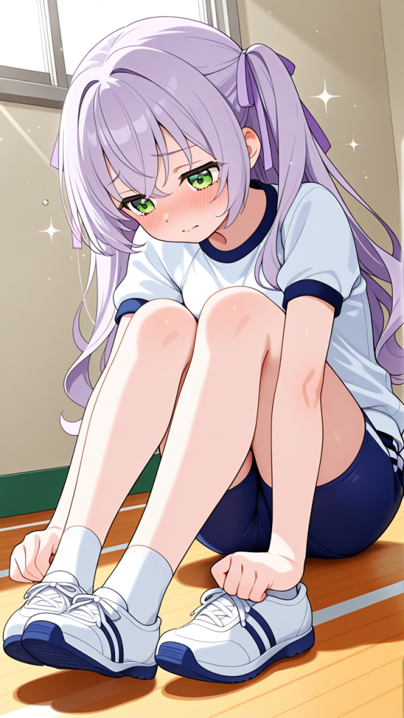 紫髪ウェーブロング貧乳小柄 体操服・ブルマ_アニメエロ画像 AI エロ画像