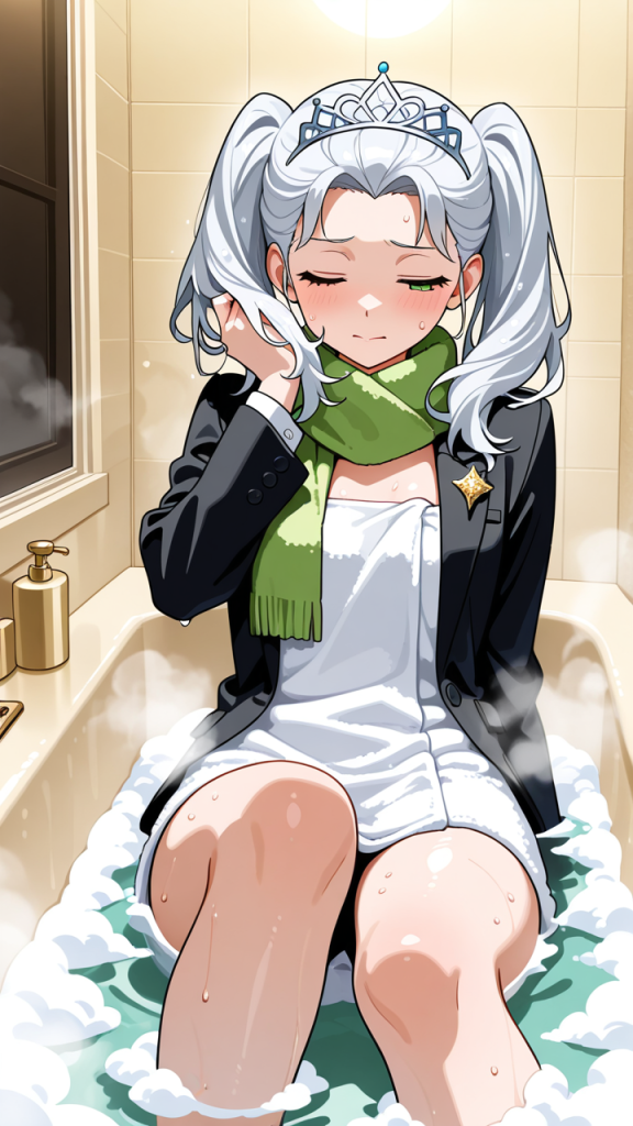 白髪ロールツイン細身長身 お風呂・入浴_アニメエロ画像 AI エロ画像