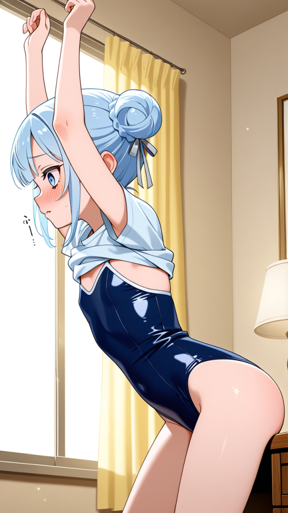 青髪お団子ロリ体型 貧乳・微乳_アニメエロ画像 AI エロ画像