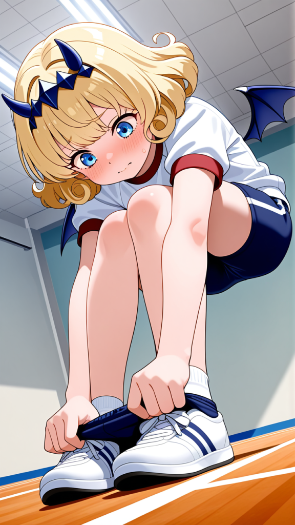 金髪くせ毛ショート貧乳 体操服・ブルマ_アニメエロ画像 AI エロ画像