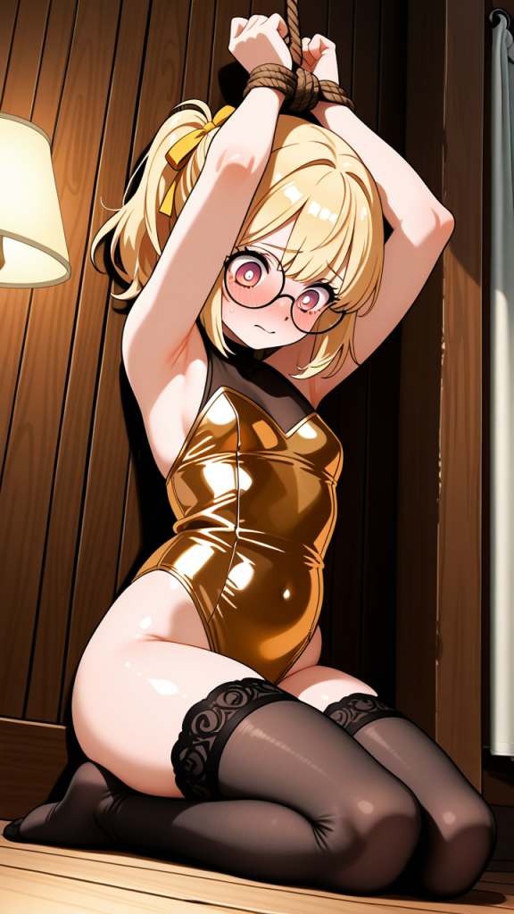 金髪ポニーテールむっちり 手縛り・拘束_アニメエロ画像 AI エロ画像