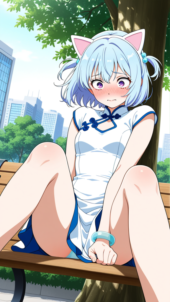 水色ショートスレンダー 野外露出_アニメエロ画像 AI エロ画像