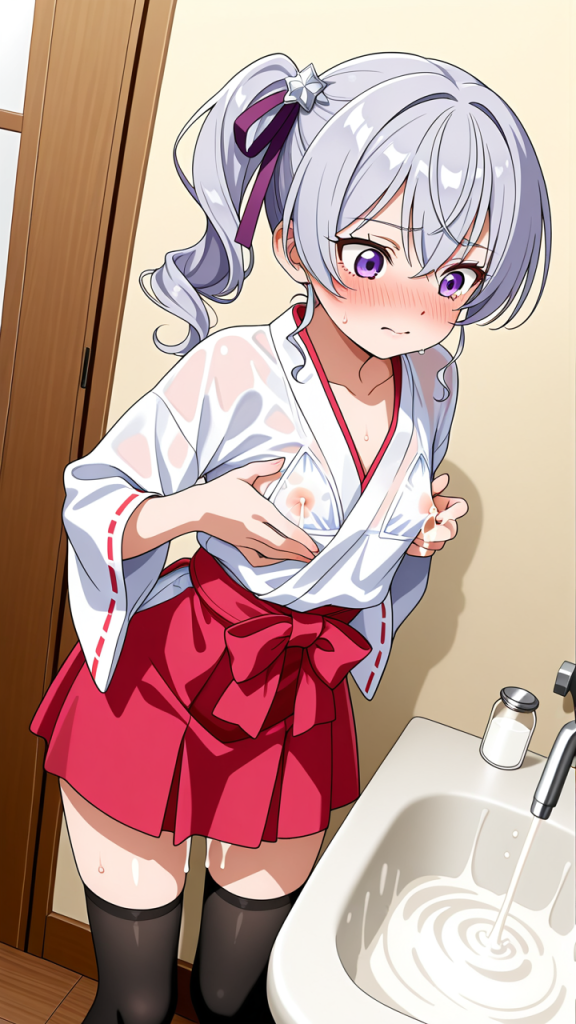 マゼンタポニーテール貧乳小柄 授乳・母乳_アニメエロ画像 AI エロ画像