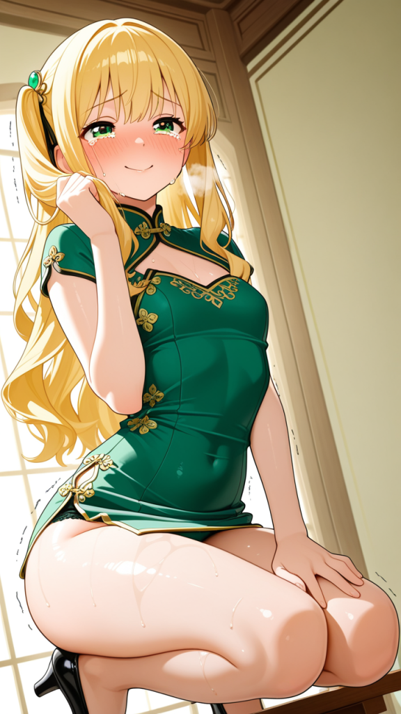 金髪ウェーブロングスレンダー おしっこ・放尿_アニメエロ画像 AI エロ画像