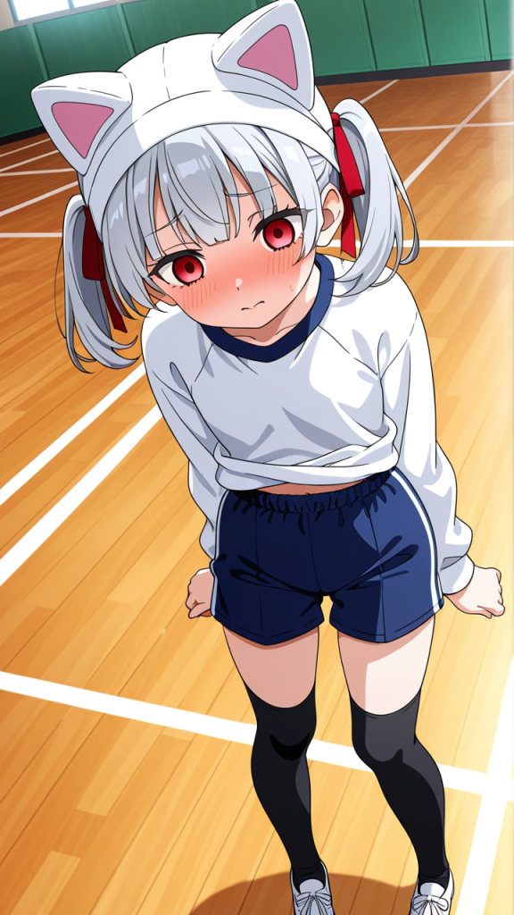 銀髪ツインテール貧乳長身 体操服・ブルマ_アニメエロ画像 AI エロ画像