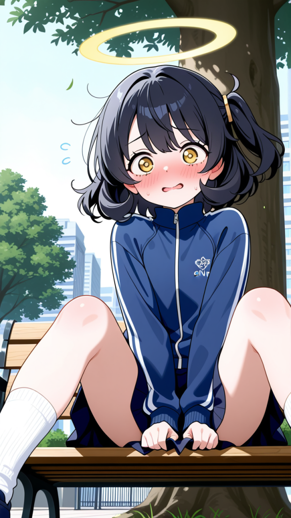 黒髪くせ毛ショートロリ体型 野外露出_アニメエロ画像 AI エロ画像