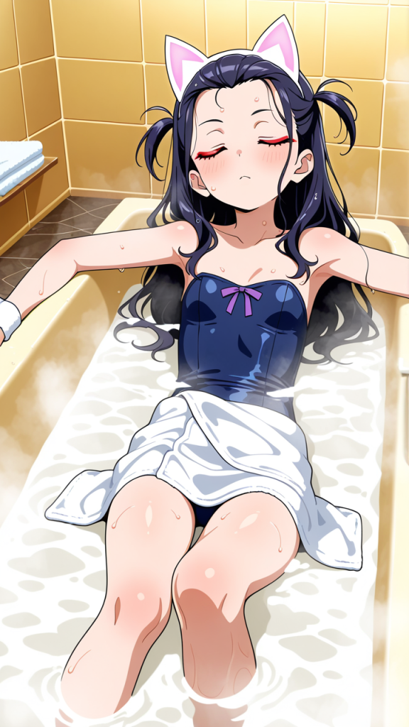 緑髪ウェーブロリ体型 お風呂・入浴_アニメエロ画像 AI エロ画像