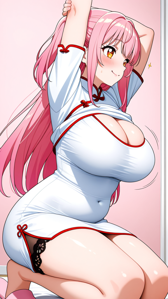 ピンク髪セミロング巨乳 巨乳・爆乳_アニメエロ画像 AI エロ画像