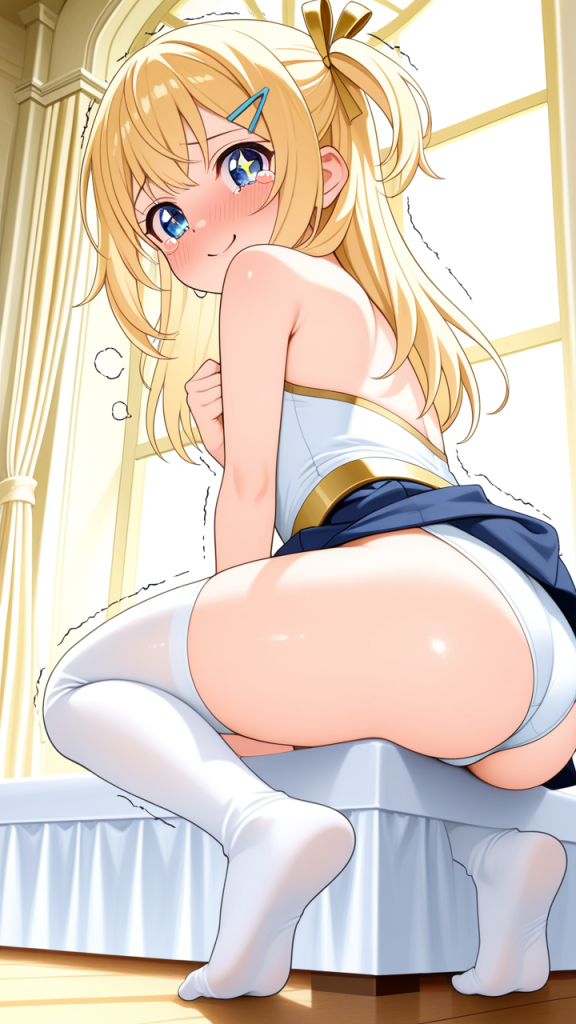 金髪サイドテールロリ体型 美少女エロ_アニメエロ画像 AI エロ画像