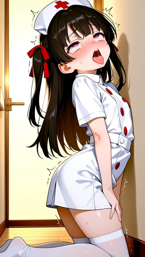 黒髪セミロング小柄ナース アヘ顔・イキ顔_アニメエロ画像 AI エロ画像