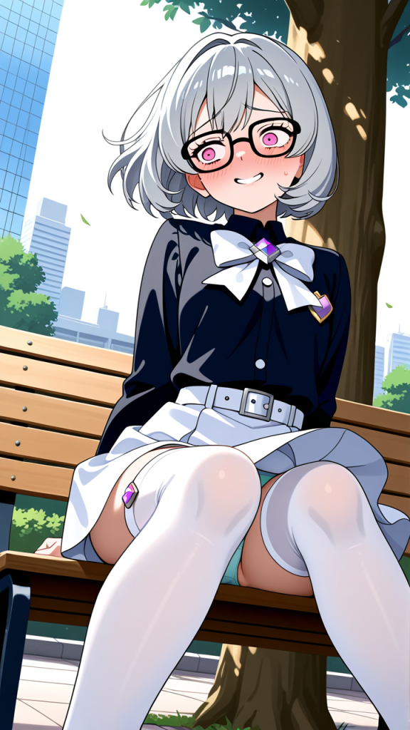グレー髪外ハネボブむっちり 野外露出_アニメエロ画像 AI エロ画像