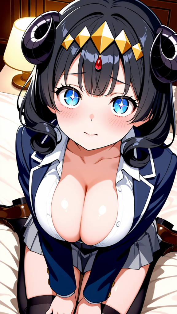 黒髪セミロング内巻きロリ パイズリ_アニメエロ画像 AI エロ画像