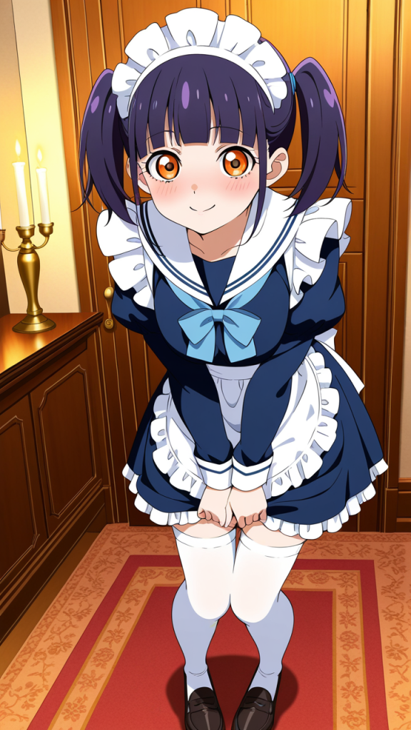紫髪ツインテール巨乳 メイド服_アニメエロ画像 AI エロ画像