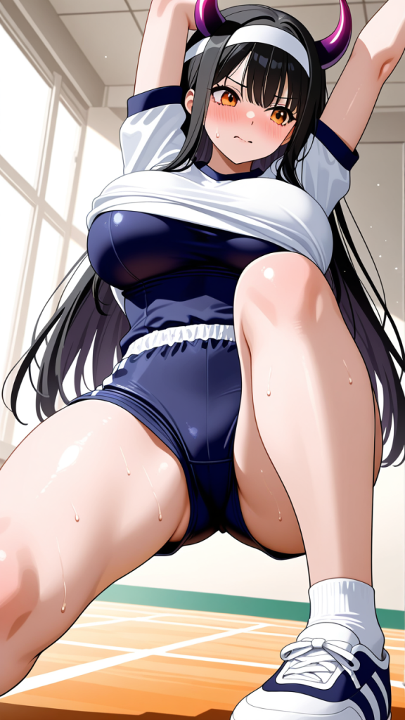 黒髪ロング巨乳むっちり 体操服・ブルマ_アニメエロ画像 AI エロ画像