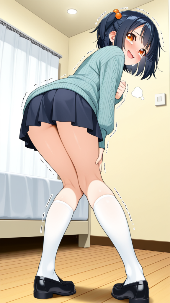 黒青グラデサイドテール貧乳 美少女エロ_アニメエロ画像 AI エロ画像