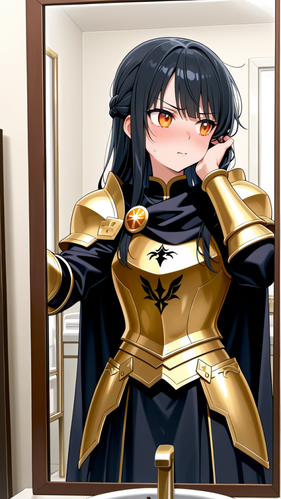 黒髪ハーフアップスレンダー 鏡越し_アニメエロ画像 AI エロ画像