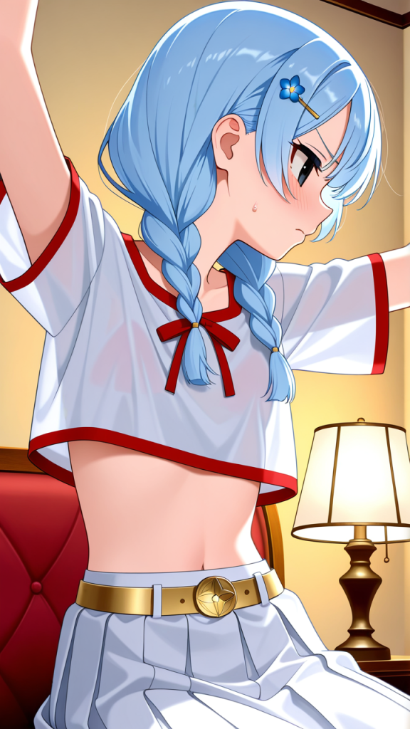 青髪三つ編み長身貧乳 貧乳・微乳_アニメエロ画像 AI エロ画像