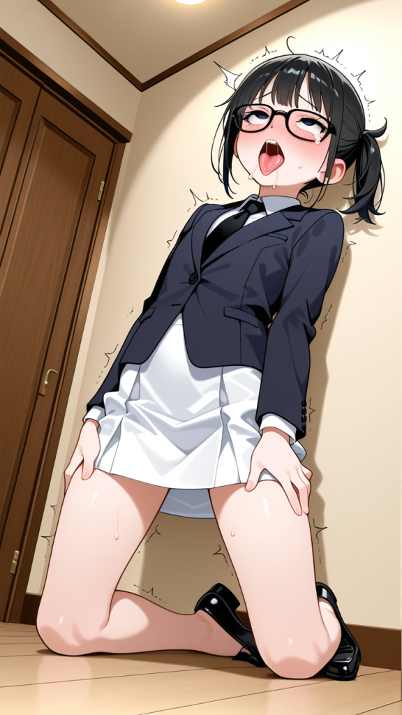 黒青グラデーションポニーテール アヘ顔・イキ顔_アニメエロ画像 AI エロ画像