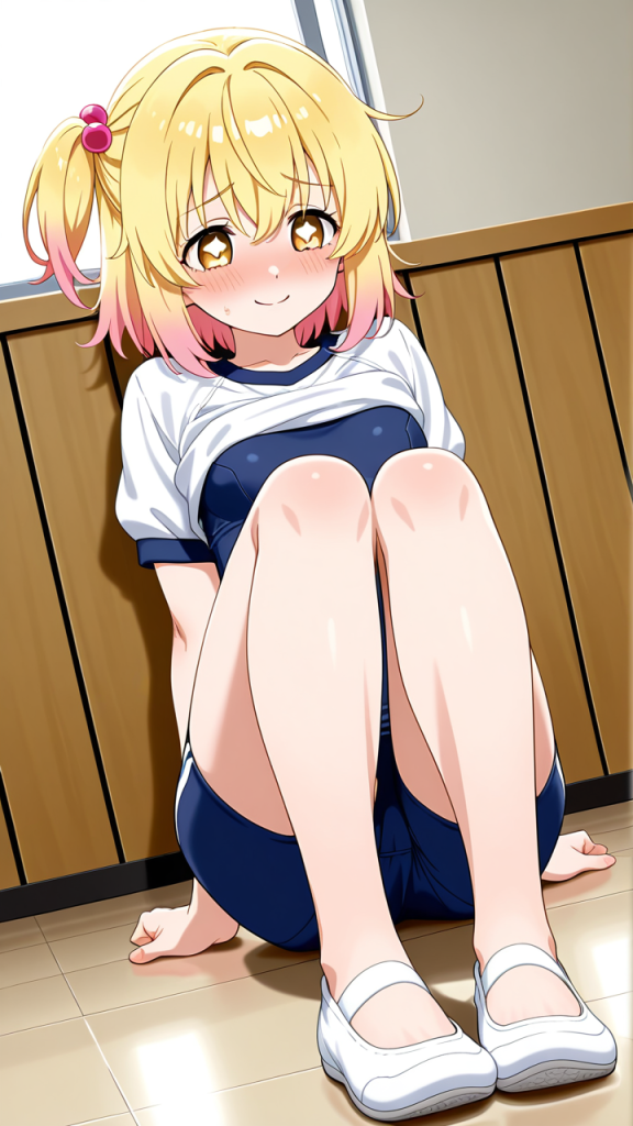 グラデピンク髪サイドテール細身 体操服・ブルマ_アニメエロ画像 AI エロ画像